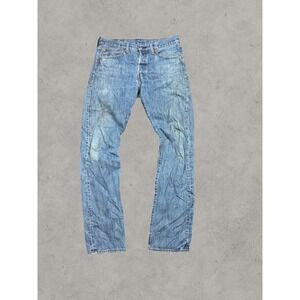 Levis 501 Original Fit Straight Leg Button Fly Blue Denim Jeans Mens 32x34